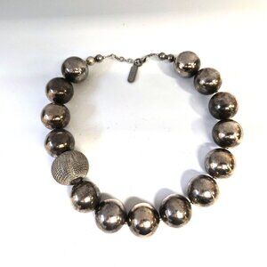 VTG Rita D Silver‑Tone Bead Necklace Statement Y2K Canada Futuristic Industrial